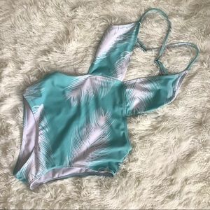 Feather print one piece swimsuit
